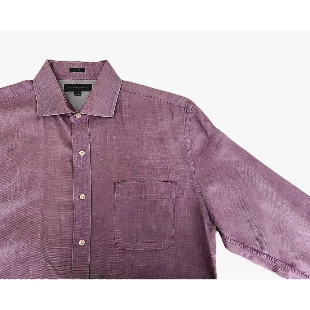 Tommy Hilfiger Men's Large 16 32-33 Slim Fit Dress Shirt Purple Twill Button Up